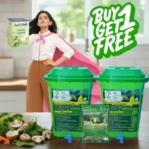 Home Composter 25L (1 Set) with 5L Microbes + FREE CoolnSafe Napkin 1No's(Valentine’s Day Special) | Organic Kitchen Waste Composter
