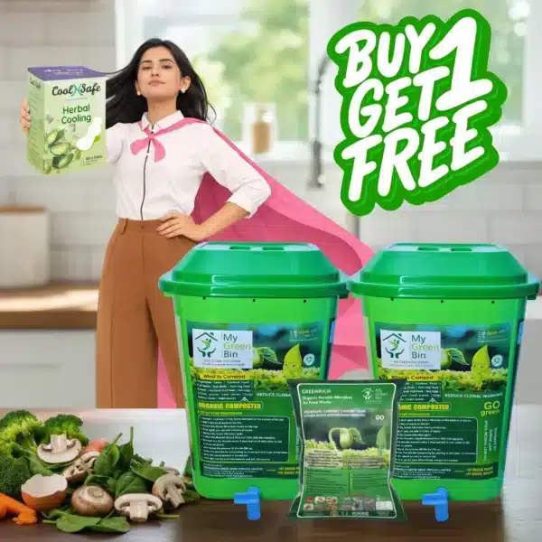 Home Composter 25L (1 Set) with 5L Microbes + FREE CoolnSafe Napkin 1No's(Valentine’s Day Special) | Organic Kitchen Waste Composter