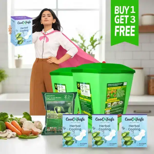 Home Composters 50 Ltrs (1 Set with 10 ltr Microbes)  + FREE CoolnSafe Napkin3 No's (Valentine’s Day Special) | Organic Kitchen Waste Composter